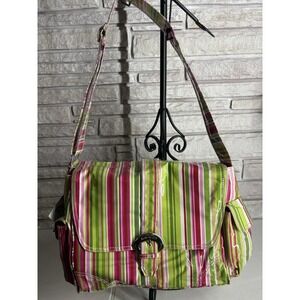 Kalencom Diaper Bag Pink Red Green Stripes, Bottle Bag, Change Pad, Zipper Bag